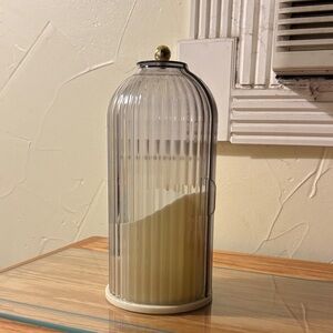 Ribbed Plastic Dome Makeup Brush Holder with Brass Knob - Cream Candle